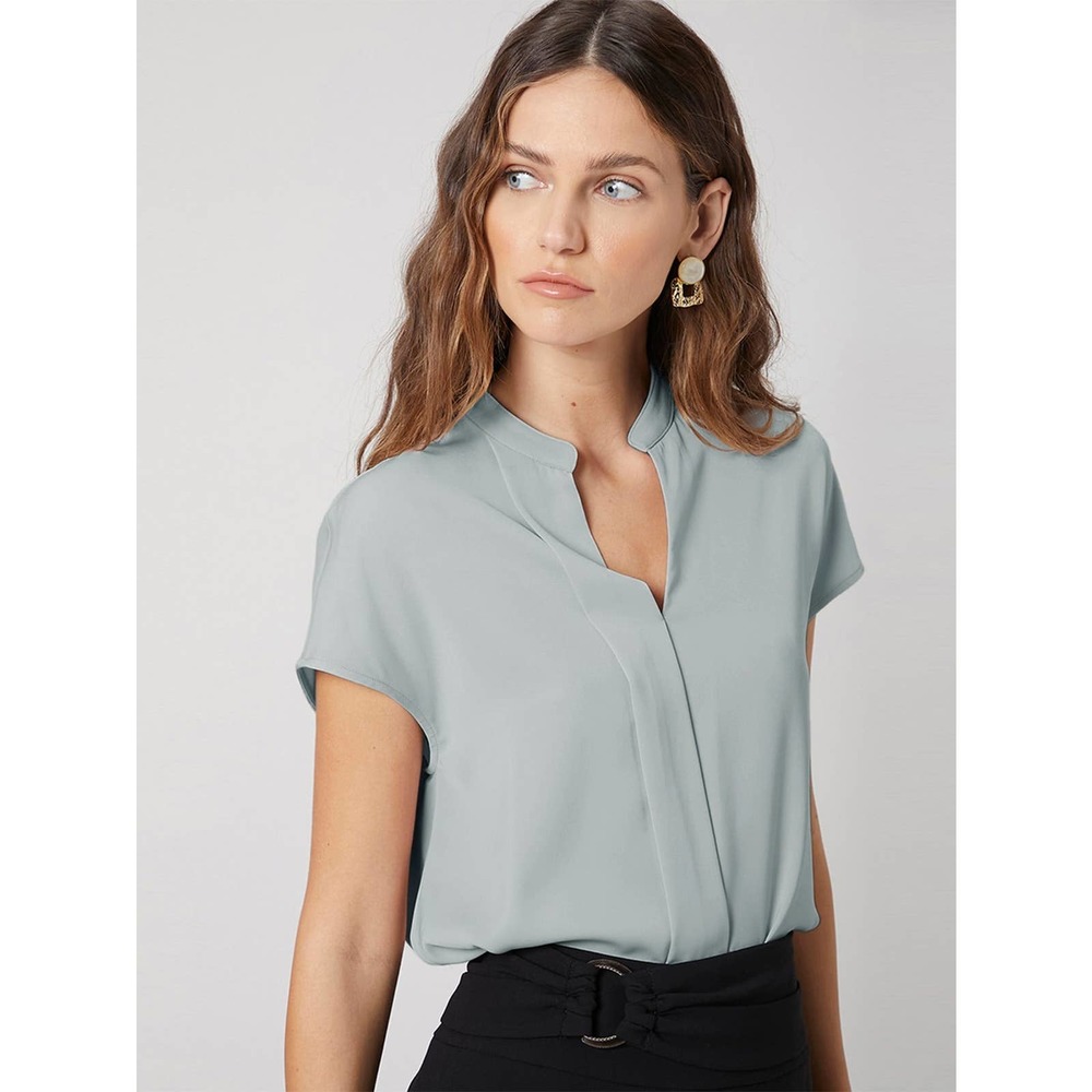 Short sleeve v neck STRAIGHT BATWING SLEEVE TOP light gray - Picture 11 of 11